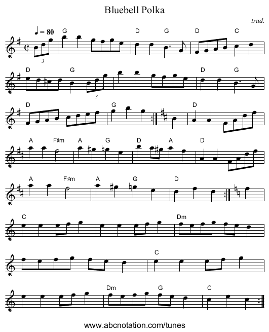 Bluebell Polka - staff notation