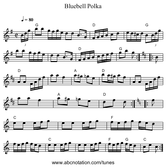 Bluebell Polka - staff notation