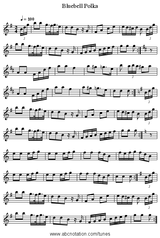 Bluebell Polka - staff notation
