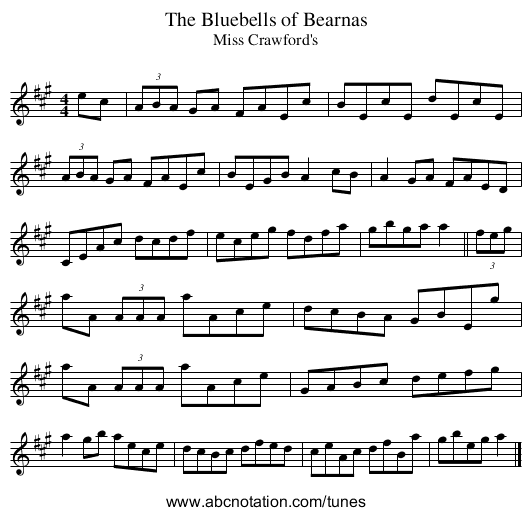 Bluebells of Bearnas, The - staff notation