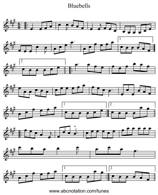 Bluebells - staff notation