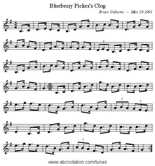 Blueberry Picker's Clog - staff notation