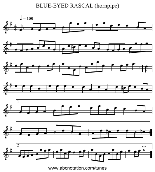 BLUE-EYED RASCAL (hornpipe) - staff notation