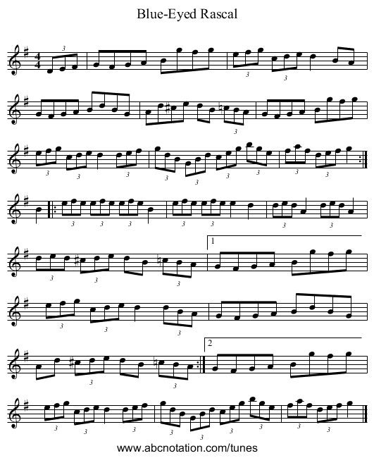 Blue-Eyed Rascal - staff notation