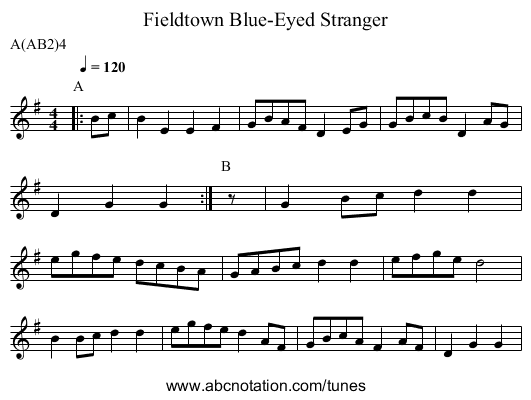 Blue-Eyed Stranger, Fieldtown - staff notation