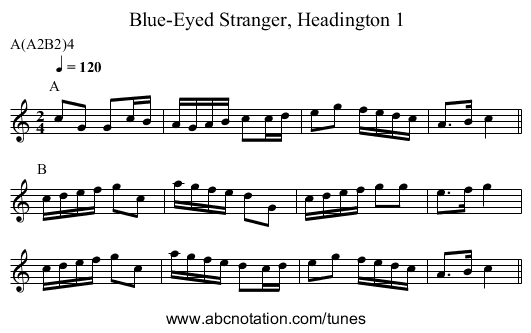 Blue-Eyed Stranger, Headington 1 - staff notation