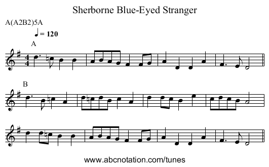 Blue-Eyed Stranger, Sherborne - staff notation