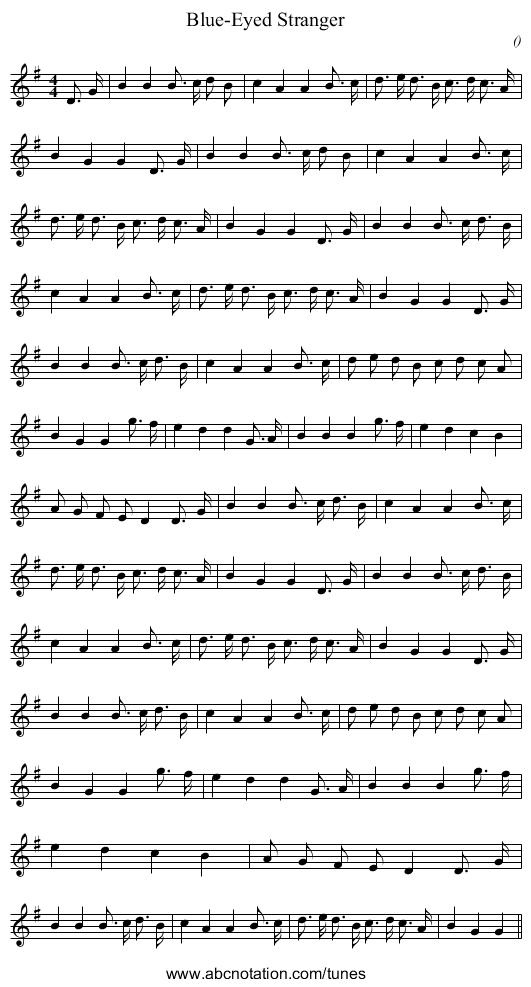 Blue-Eyed Stranger - staff notation