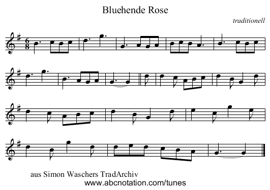 Bluehende Rose - staff notation