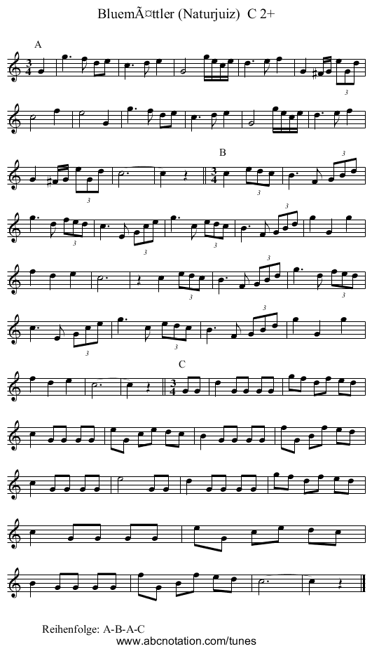 Bluemättler (Naturjuiz) C 2+ - staff notation