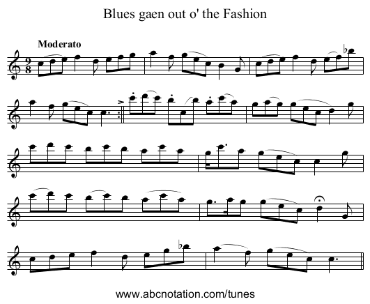 Blues gaen out o' the Fashion - staff notation