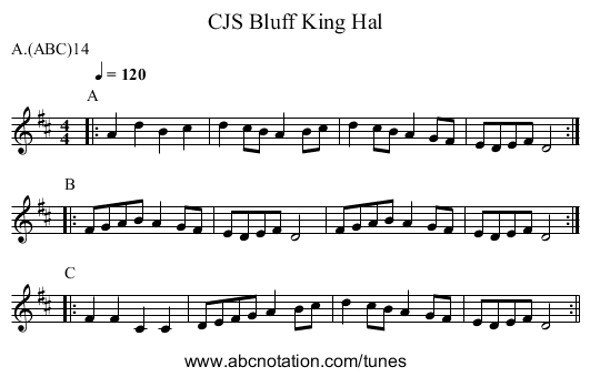 Bluff King Hal, CJS - staff notation