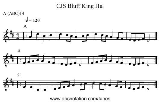 Bluff King Hal, CJS - staff notation