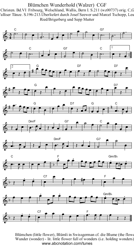 Blümchen Wunderhold (Walzer) CGF - staff notation