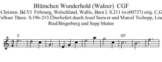 Bl&uuml;mchen Wunderhold (Walzer)  CGF - staff notation
