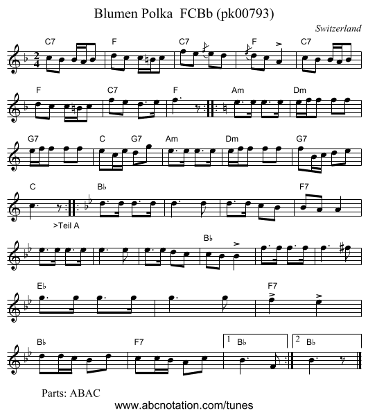 Blumen Polka  FCBb (pk00793) - staff notation