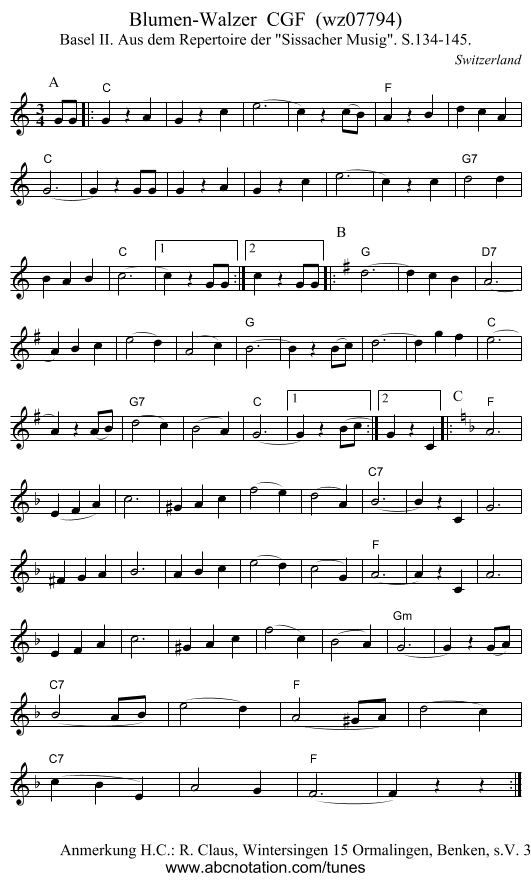 Blumen-Walzer  CGF  (wz07794) - staff notation