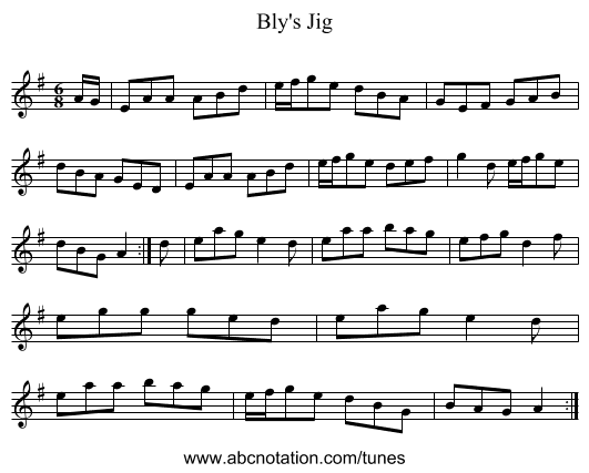 Bly's Jig - staff notation
