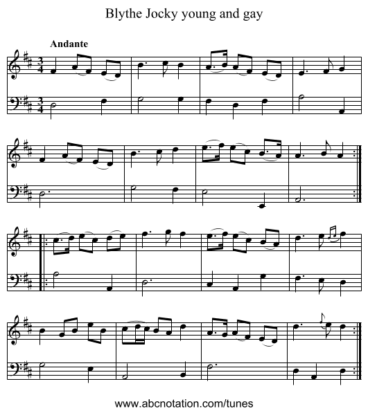 Blythe Jocky young and gay - staff notation