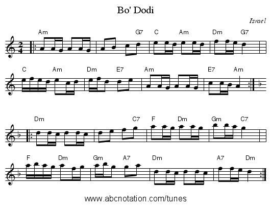 Bo' Dodi - staff notation