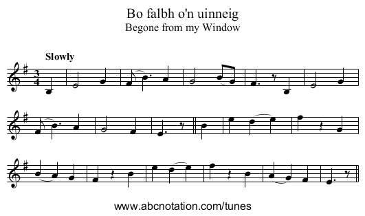 Bo falbh o'n uinneig - staff notation