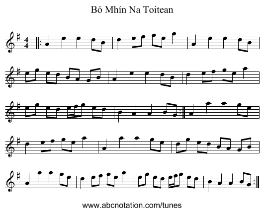 Bó Mhín Na Toitean - staff notation