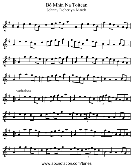 B&oacute; Mh&iacute;n Na Toitean - staff notation