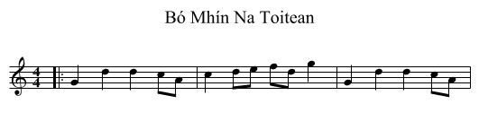Bó Mhín Na Toitean - staff notation