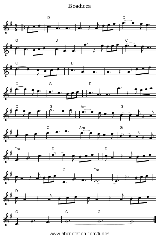 Boadicea - staff notation