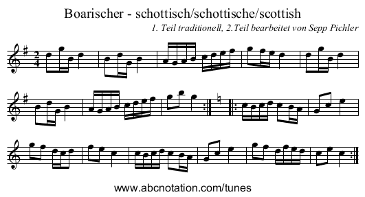 Boarischer - schottisch/schottische/scottish - staff notation