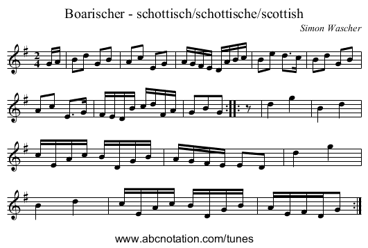 Boarischer - schottisch/schottische/scottish - staff notation