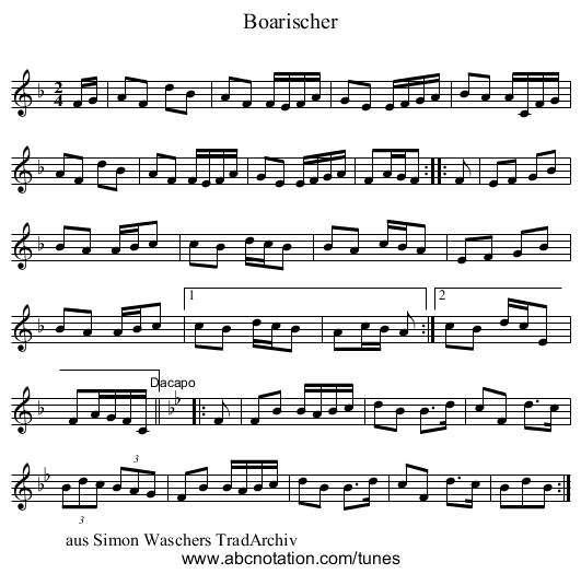 Boarischer - staff notation
