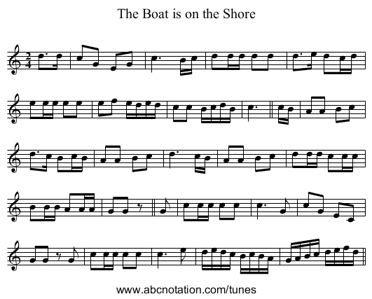 Boat is on the Shore, The - staff notation