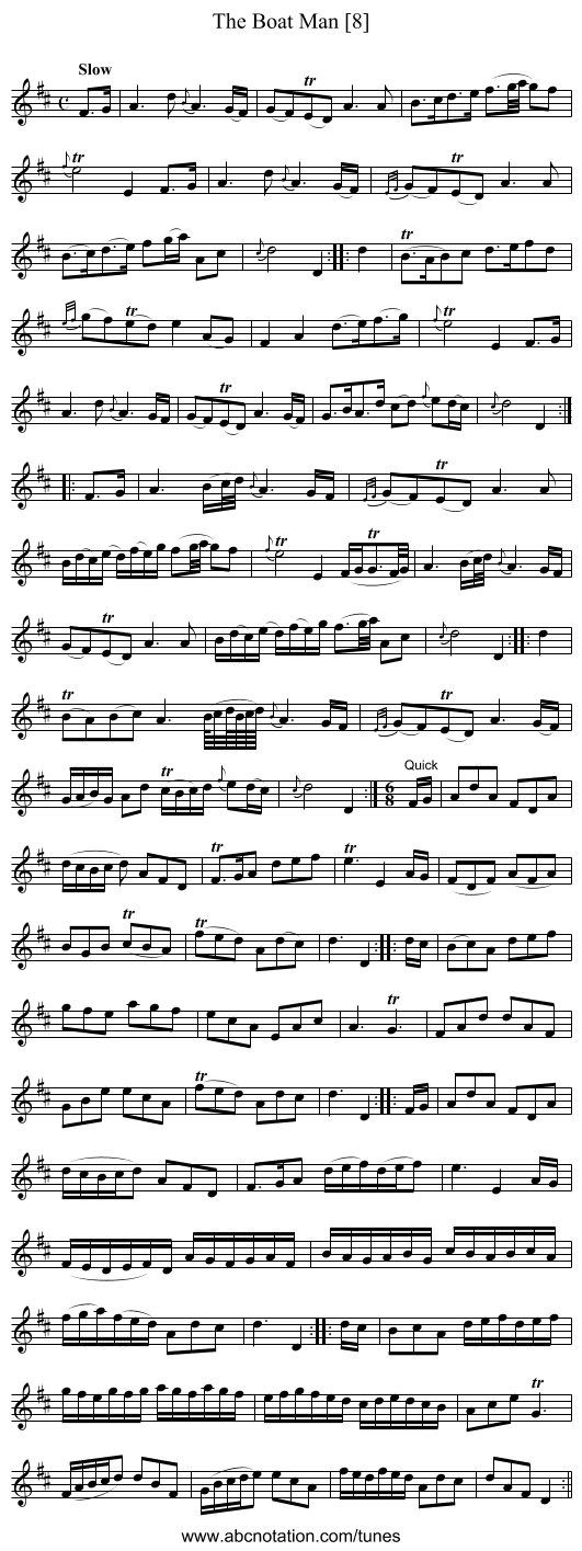 Boat Man [8], The - staff notation