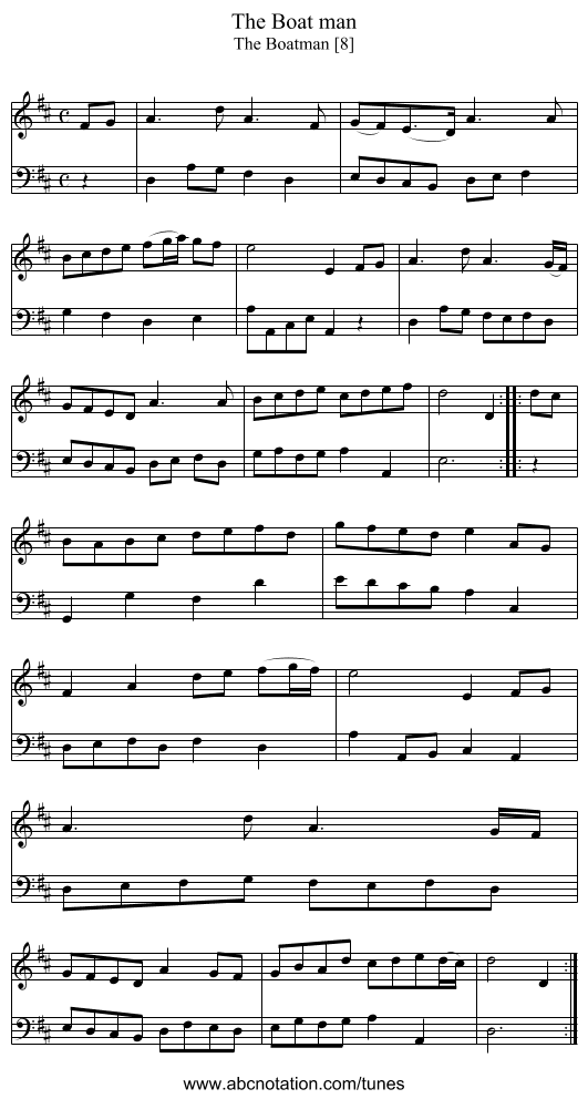 Boat man, The - staff notation