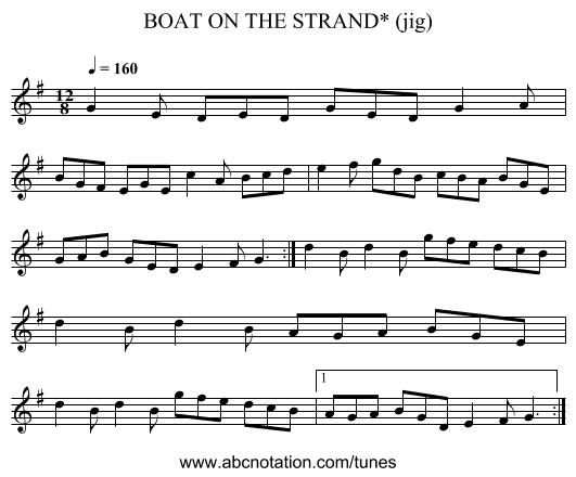 BOAT ON THE STRAND* (jig) - staff notation