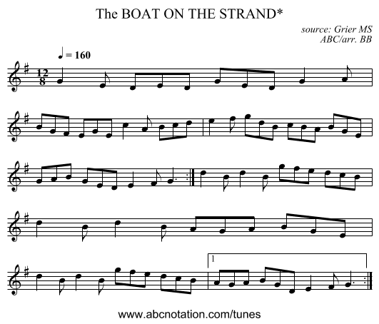 BOAT ON THE STRAND*, The - staff notation