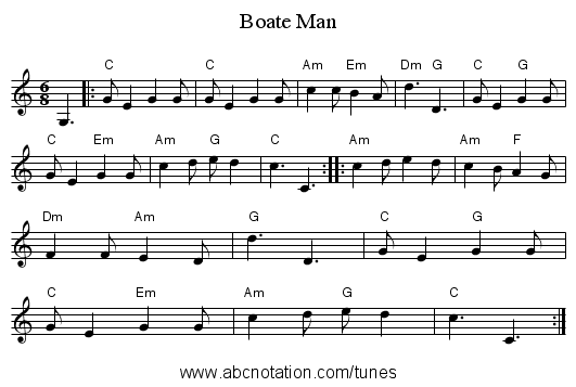 Boate Man - staff notation