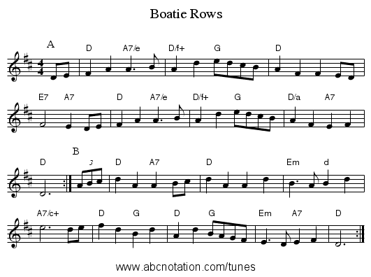 Boatie Rows - staff notation