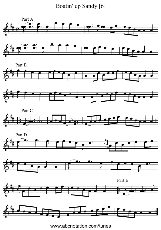Boatin' up Sandy [6] - staff notation