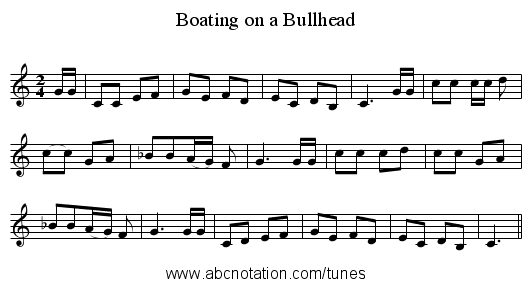 Boating on a Bullhead - staff notation