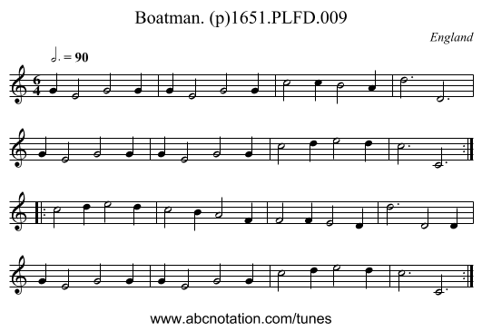 Boatman. (p)1651.PLFD.009 - staff notation