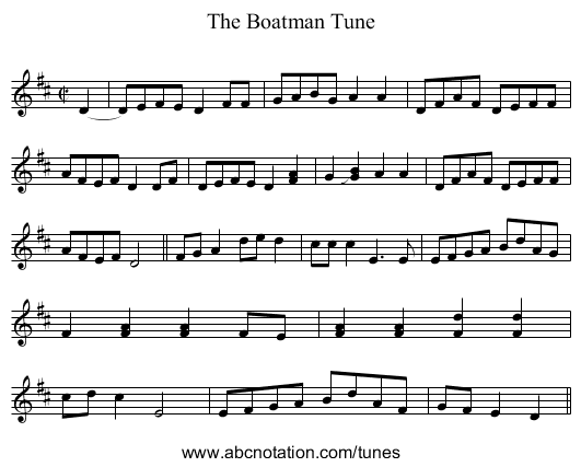 Boatman Tune, The - staff notation