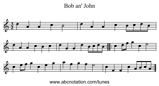 Bob an' John - staff notation