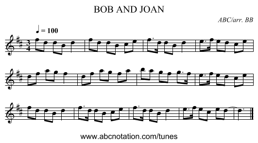 BOB AND JOAN - staff notation