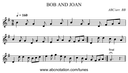 BOB AND JOAN - staff notation