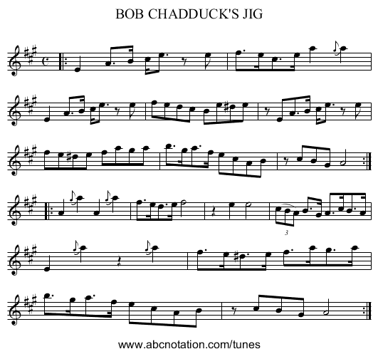 BOB CHADDUCK'S JIG - staff notation