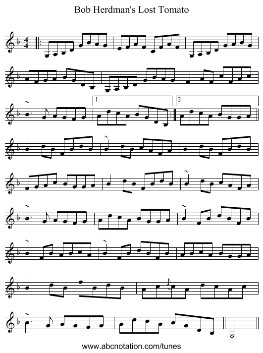 Bob Herdman's Lost Tomato - staff notation