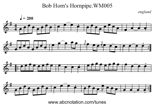 Bob Horn's Hornpipe.WM005 - staff notation