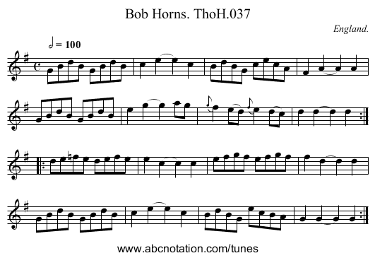 Bob Horns. ThoH.037 - staff notation